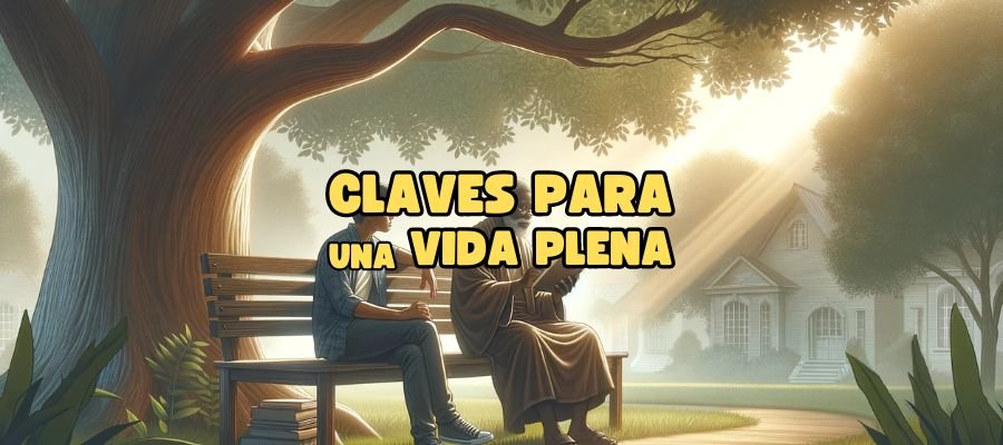 Imagen de portada que muestra a dos personas sentadas en una banca bajo la sombra de un gran árbol en un tranquilo parque. Un hombre de mediana edad, que representa la sabiduría y la experiencia, está leyendo un libro, mientras un joven adulto escucha atentamente, simbolizando el aprendizaje y la curiosidad. Los suaves rayos de sol que se filtran a través de las hojas evocan un ambiente de tranquilidad y reflexión.